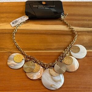 New York & Company Gold and White Shell Necklace